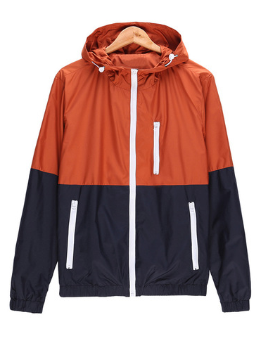 

Men's Outdoor Contrast Color Windproof Hooded Jacket, Orange, Jacket