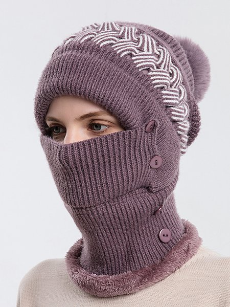 

Retro Fur Ball Plus Velvet Warm Hat, Purple, Hats