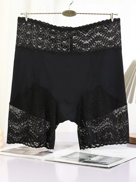 

Breathable Large Size High Waist Four-corner Safety Briefs, Black, Underwear