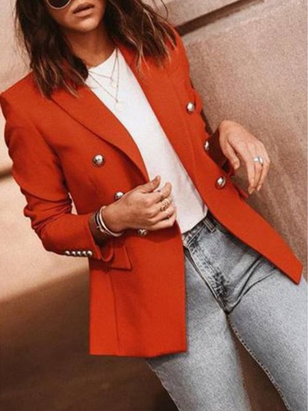 Plain Regular Fit Elegant Outerwear, Orange red, Blazers