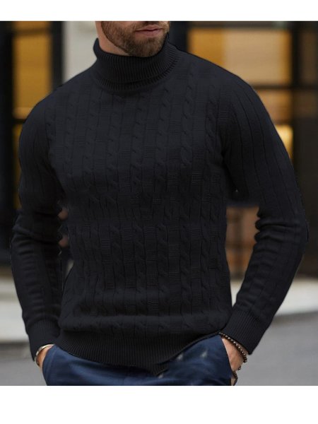 

Men's Slim High Neck Sweater, Black, Sweater