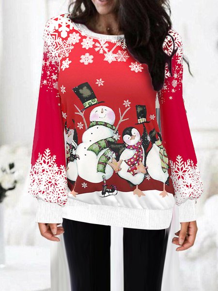 

Snowman Animal Crew Neck Pastoral Sweatshirt, Red, Hoodies & Sweatshirts