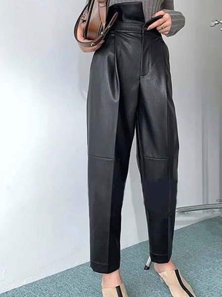 

Solid Regular Fit Elegant Pants, Black, Straight Leg Pants