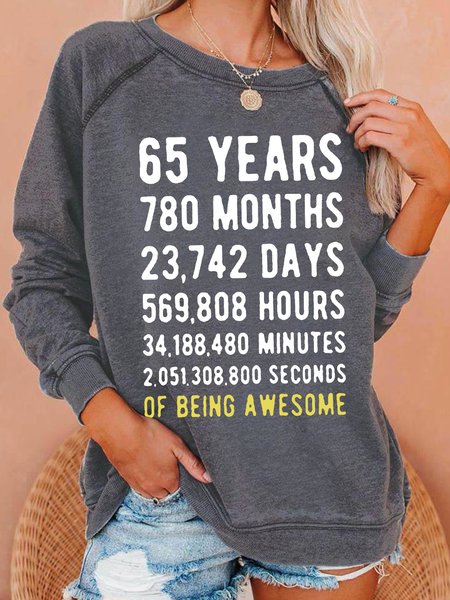 

70 Years Old Crew Neck Casual Sweatshirt, Gray, Hoodies&Sweatshirts
