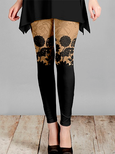 

Floral Casual Cotton Blends Skinny Pants, Black, leggings
