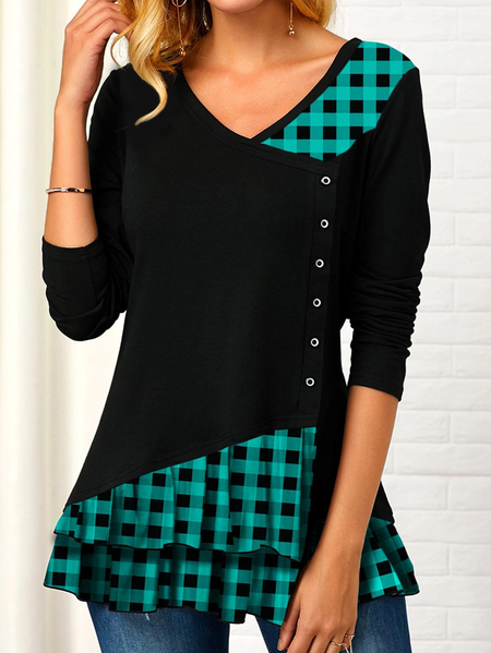 

Buttoned Cotton Blends Vintage Shirts & Tops, Black-green, Tops