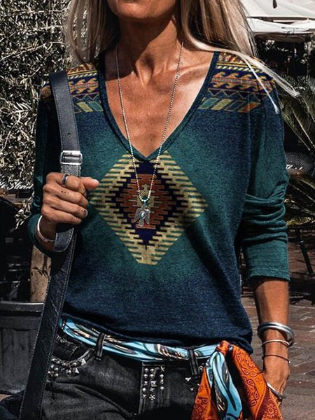

Loosen V Neck Vintage Shirts & Tops, As picture, Tees & T-shirts