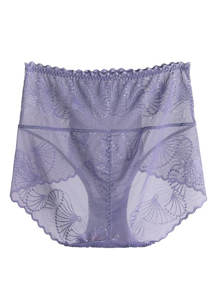 

High Waist Lace Breathable Plus Size Panties, Purple, Underwear