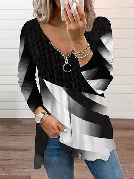 

Geometric Cotton Blends Shirts & Tops, Black, Long sleeve tops