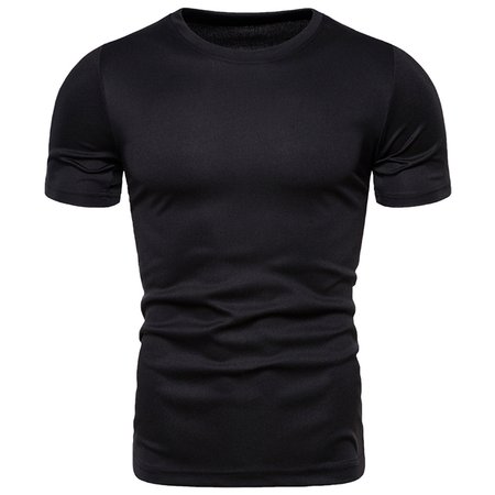 

Men's Plain Round Neck Short Sleeve Tops, Black, T-shirt