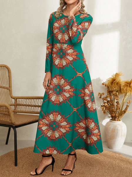 

Tribal Loosen Vacation Dresses（accessory not included）, Green, Boho dresses