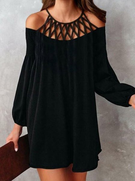 

Casual Loosen Plain Loosen Mini Dress, Black, Midi Dresses