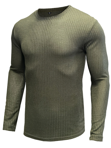 

Men's Round Neck Long Sleeve T-shirt, Army green, T-shirt