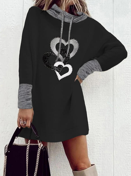 

Print/Color Block/Heart Long Sleeves Dropped Shoulder Shift Above Knee Casual Sweatshirt Dresses, Black, Casual Dresses