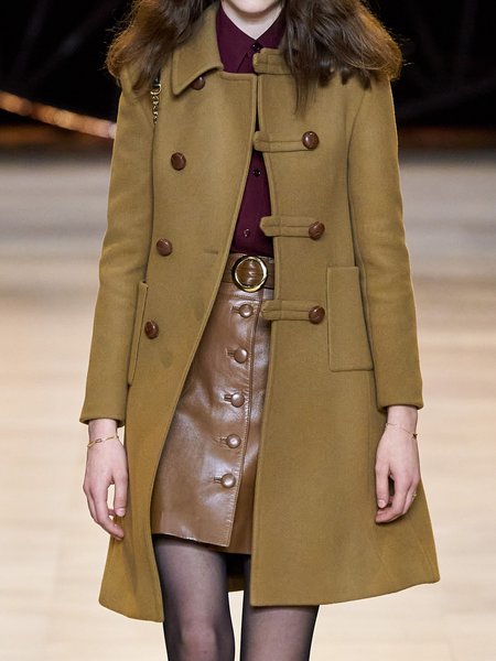 

Daily Lapel Buttoned Pockets Outerwear, As picture, Coats