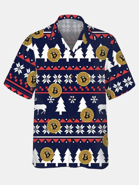 

Vintage Bitcoin Hawaiian Short Sleeve Shirt, As picture, Men's Floral shirt