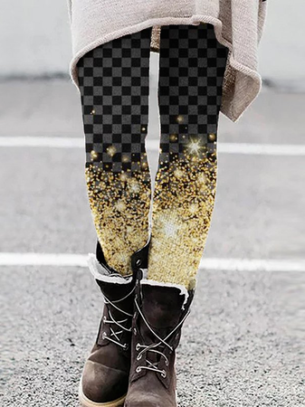

Cotton Blends Casual Geometric Pants, Black, Leggings