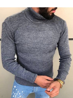 

High Neck Casual Long Sleeve Sweater, Deep gray, Sweater