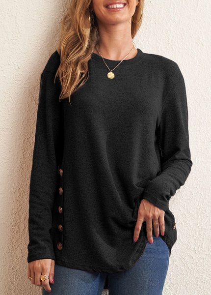 

Crew Neck Loosen Casual Shirts & Tops, Black, Tops