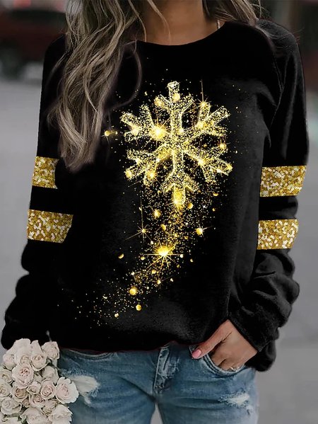

Snowfloral Crew Neck Printed Loosen Sweatshirt, Black, Sweatshirts & Hoodies