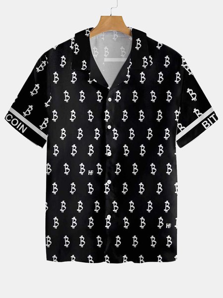 

Vintage Bitcoin Hawaiian Short Sleeve Shirt, As picture, Men's Floral shirt