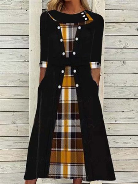 

Elegant Color Block Crew Neck Dresses, Yellow, Casual Dresses