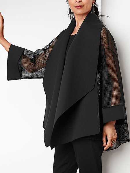 Plain Casual Lapel Outerwear, Black, Cardigans