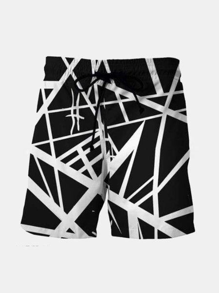 

Street Casual Striped Short Pants, Black, Men's shorts