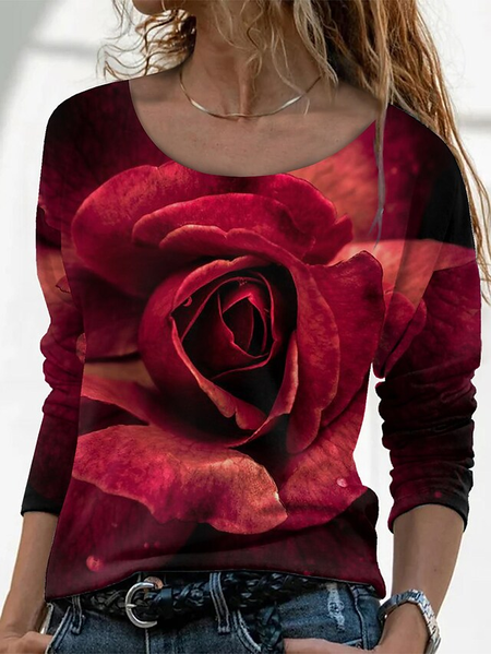 

Floral Long sleeve Casual Shirts & Tops, Red, Long sleeve tops