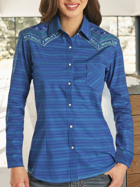 

Striped Shirt Collar Shirts & Tops, Blue, Shirts & Blouses
