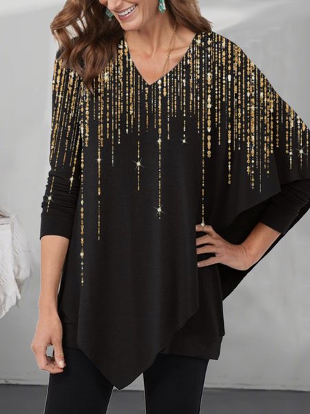 

Casual Batwing Ombre Shirts & Tops, Black, Long sleeve tops