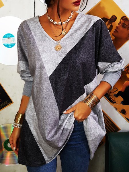 

Casuale Allentare Scollo a V Maniche Lunghe Top, Come immagine, Blouses & Shirts