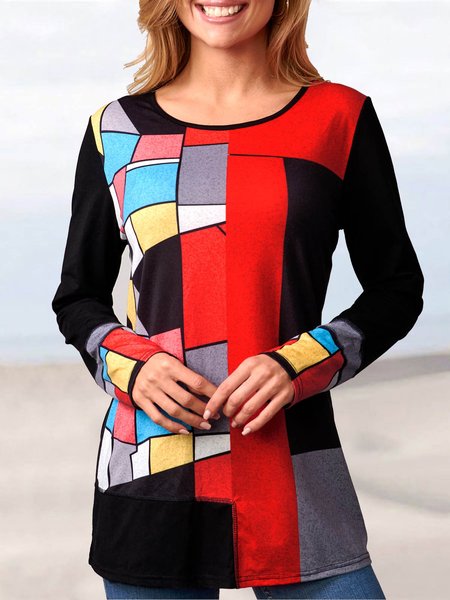 

Regular Fit Geometric Shirts & Tops, Black-red, Tops