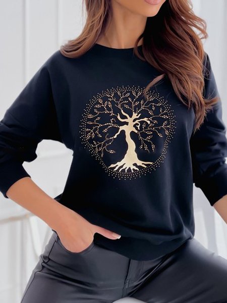 

Life Tree Crew Neck Shirts & Tops, Black, Long sleeve tops
