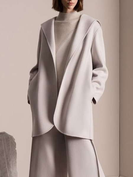 

Lapel Elegant Loosen Plain Outerwear, As picture, Outerwear