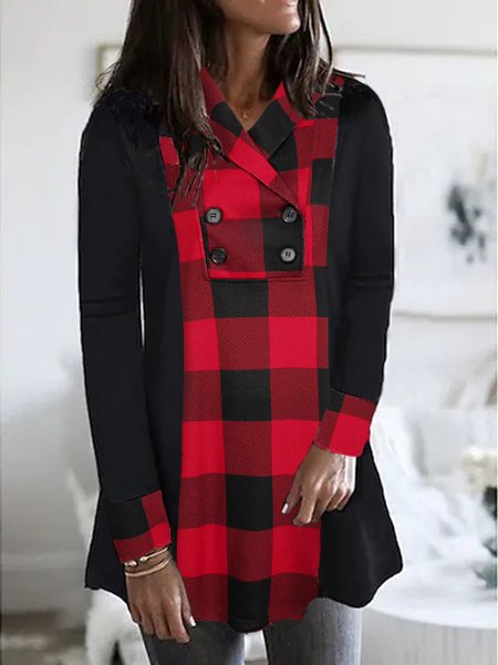

Risvolto Cotone Controllato/Plaid Top, Rosso nero, Blouses & Shirts
