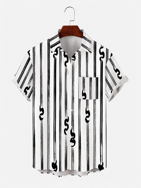 

Short Sleeve Work Shirt Collar Shirts & Tops, Black-white, Men's Floral shirt
