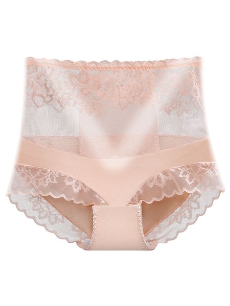 

High Waist Lace Breathable Plus Size Panties, Nude, Underwear