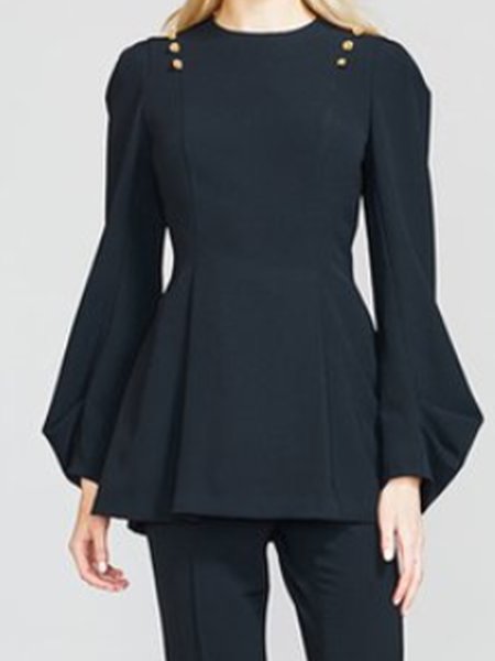 

Elegant Crew Neck Long Sleeve Work Top, As picture, Tops