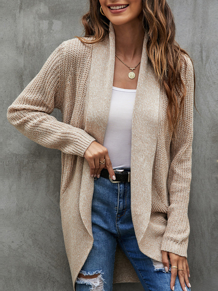 

Vintage Plain Casual Elegant Lapel Sweater, Light coffee, Cardigans
