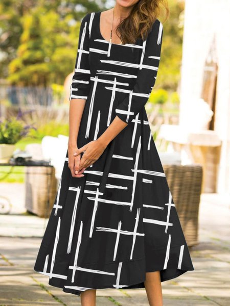 

Cotton Blends Geometric Basics Dresses, Black, Casual Dresses