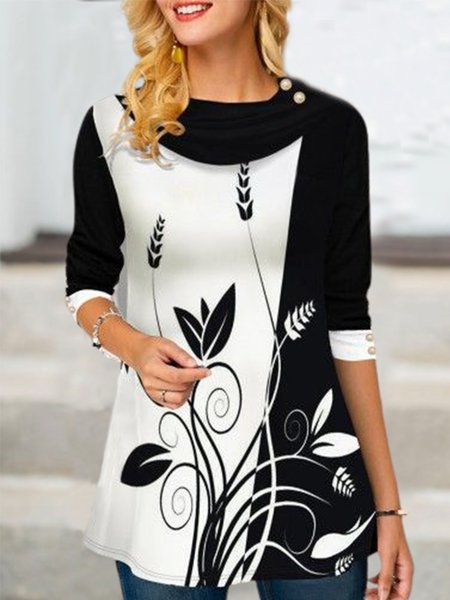 

Long Sleeve Floral Cowl Neck Shirts & Tops, Multicolor, Tops
