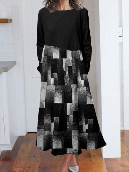 

Printed Loosen Crew Neck Dresses, Black, Maxi Dresses