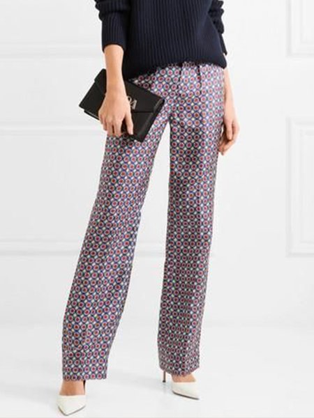 

Casual Basics Simple Vintage Printed Pants, As picture, Straight Leg Pants