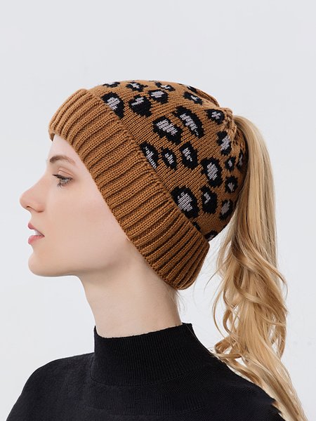 

Casual Leopard Print Knitted Warm Hat, Caramel, Hats