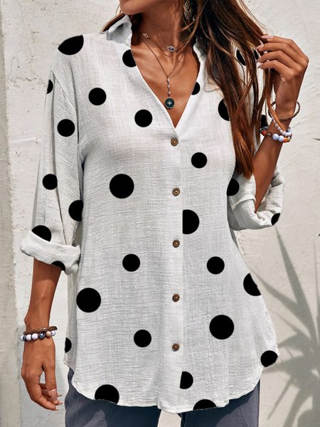 

Lapel Loosen Casual Shirts & Tops, White, Blouses & Shirts