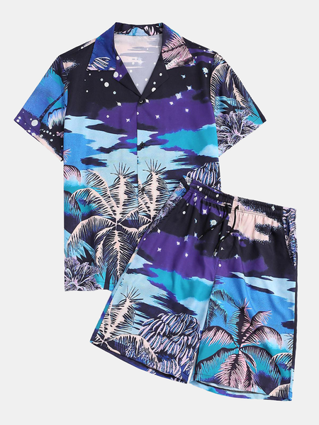 

Lapel Short Sleeve Pockets Sporty Suits, Multicolor, Men's sets