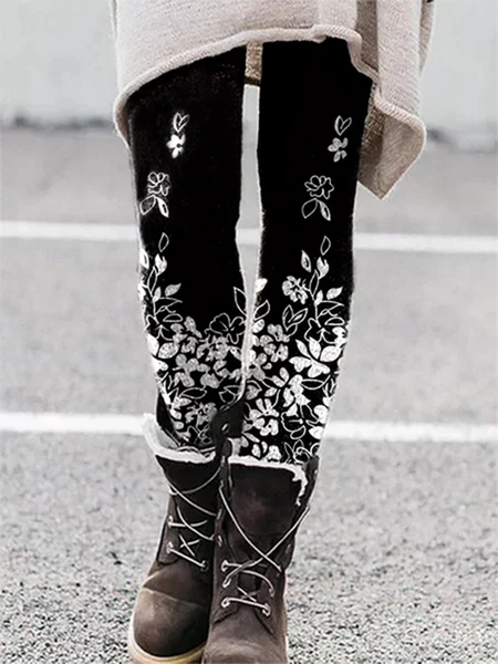 

Printed Casual Pants, Black, Leggings