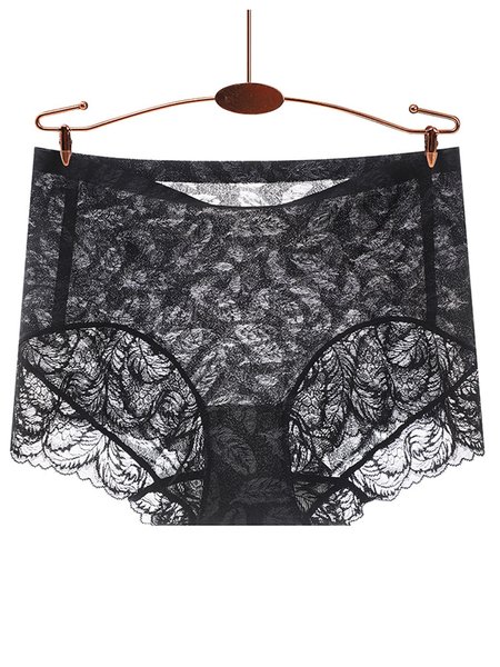 

High Waist Lace Breathable Plus Size Panties, Black, Intimates