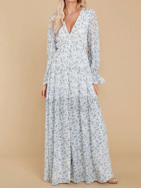 

Pastorale Scollo a V Floreale Abito, Colore 1, Maxi Dresses